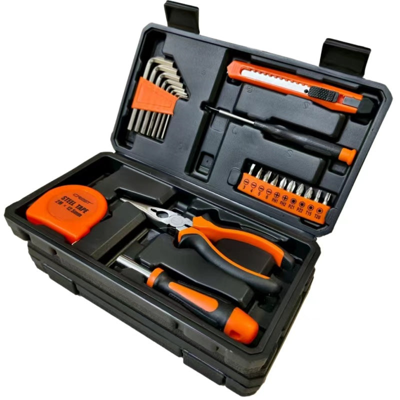 Multi functional heavy-duty manual tool kit with toolbox -20+sets of tools (pliers, hex wrench, screwdriver, tape measure), suitable for home repair, car maintenance, and DIY projects - suitable for mechanics (no power requir