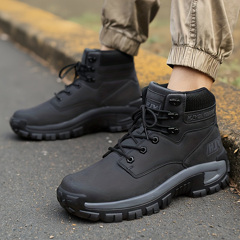 Men's Mid-Top Outdoor Hiking and Work Boots – Durable PU Leather