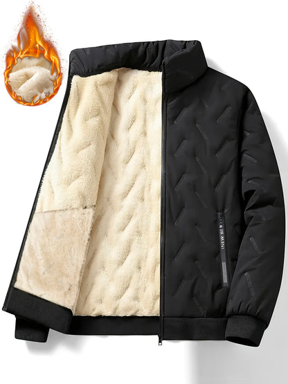 Men'S Heavyweight Winter Jacket - Thermal Insulated Cold Weather Coat with Zippered Pockets, Stand Collar, Full-Zip Closure - Black Outer Shell for Everyday & Outdoor Activities - Non-Stretch Fabric Construction, Seasonal Lay