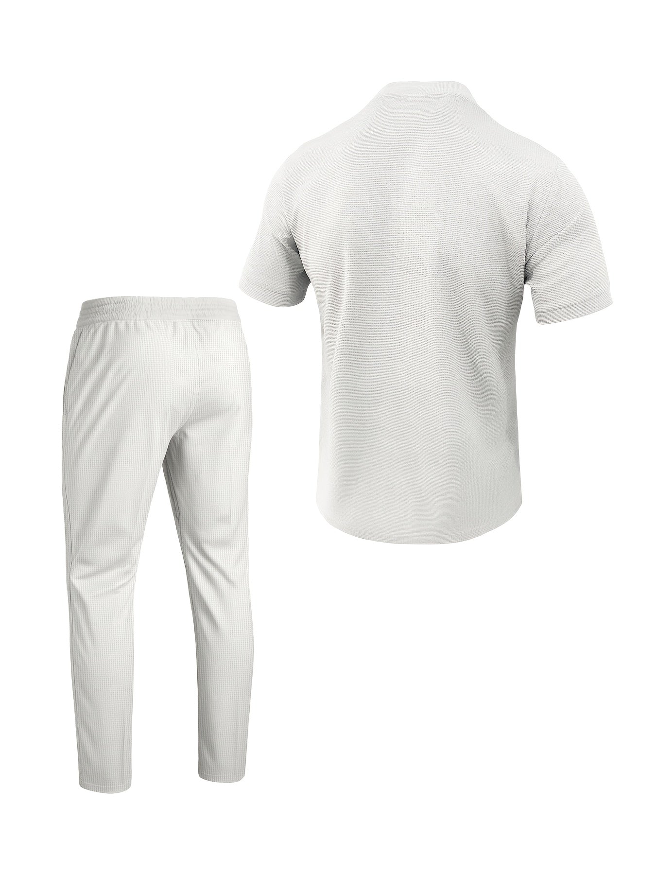 Men's Waffle Knit Zipper Shirt, Rib Collar Short Sleeve T-Shirt, Casual Breathable Summer Top - ayq