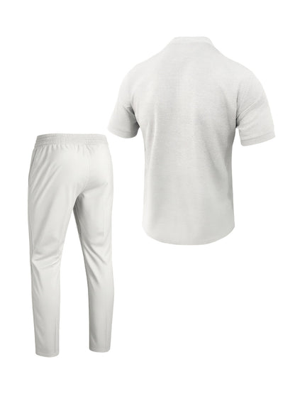 Men's Waffle Knit Zipper Shirt, Rib Collar Short Sleeve T-Shirt, Casual Breathable Summer Top - ayq