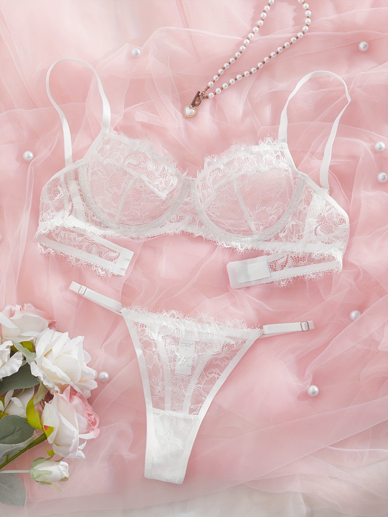 Sexy Lace Eyelash Strappy Lingerie Set for Women