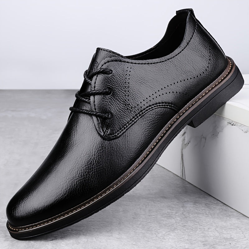 Men's Business Casual Brogue Lace-Up Shoes Cowhide Leather