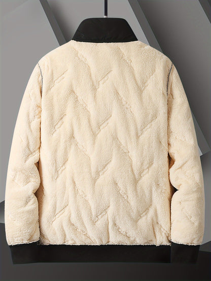 Men's Casual Warm Fleece Lined Jacket, Chic Zip Up Coat for Fall Winter