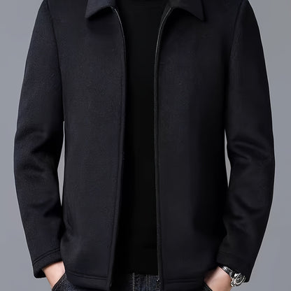 Men's Autumn and Winter Fleece Jacket with Zipper and Turn-up Collar