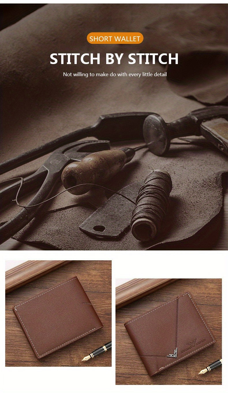 Men's Wallet Short Money Clip, Fashion Multi-card Lychee Pattern Horizontal Splicing PU Leather Clip Christmas Gift