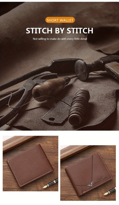 Men's Wallet Short Money Clip, Fashion Multi-card Lychee Pattern Horizontal Splicing PU Leather Clip Christmas Gift