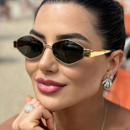 Women’s Metal Frame Polygonal Sunglasses with Colored Lenses