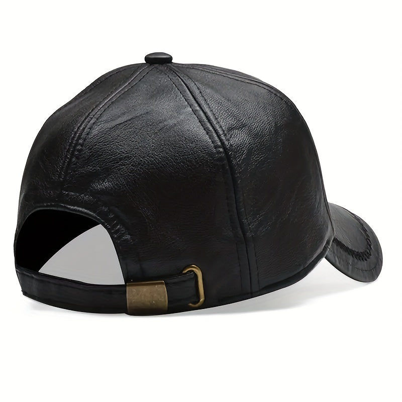 Men's Casual PU Leather Baseball Cap Adjustable Breathable Hat