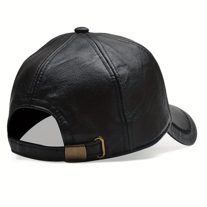 Men's Casual PU Leather Baseball Cap Adjustable Breathable Hat