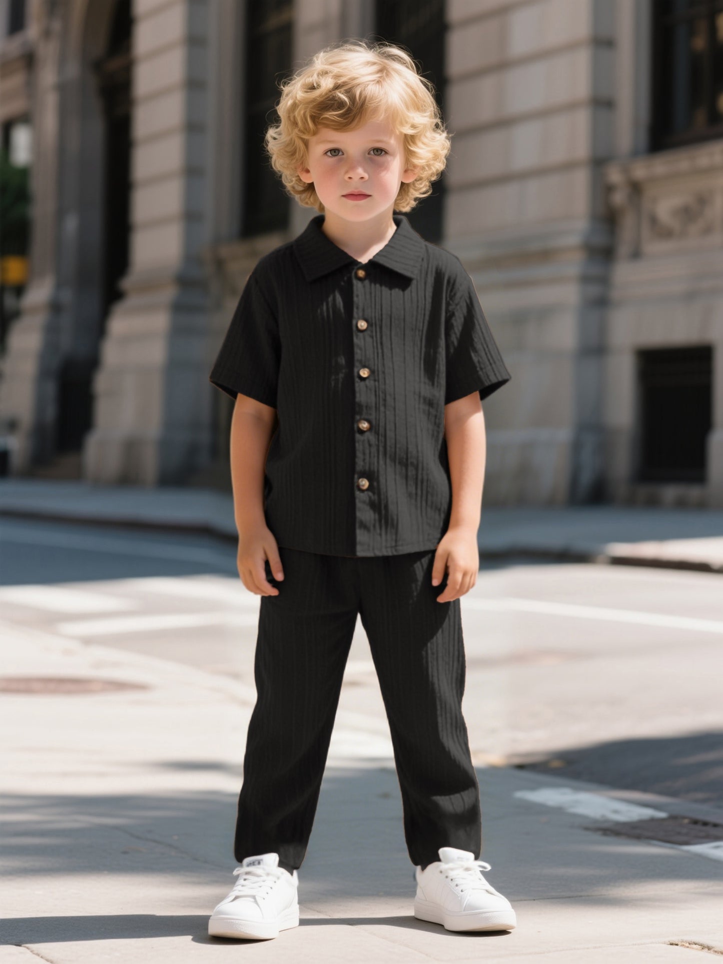 Boys' Casual Short-Sleeve Shirt and Trousers Set for Spring/Summer