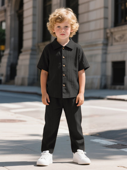 Boys' Casual Short-Sleeve Shirt and Trousers Set for Spring/Summer