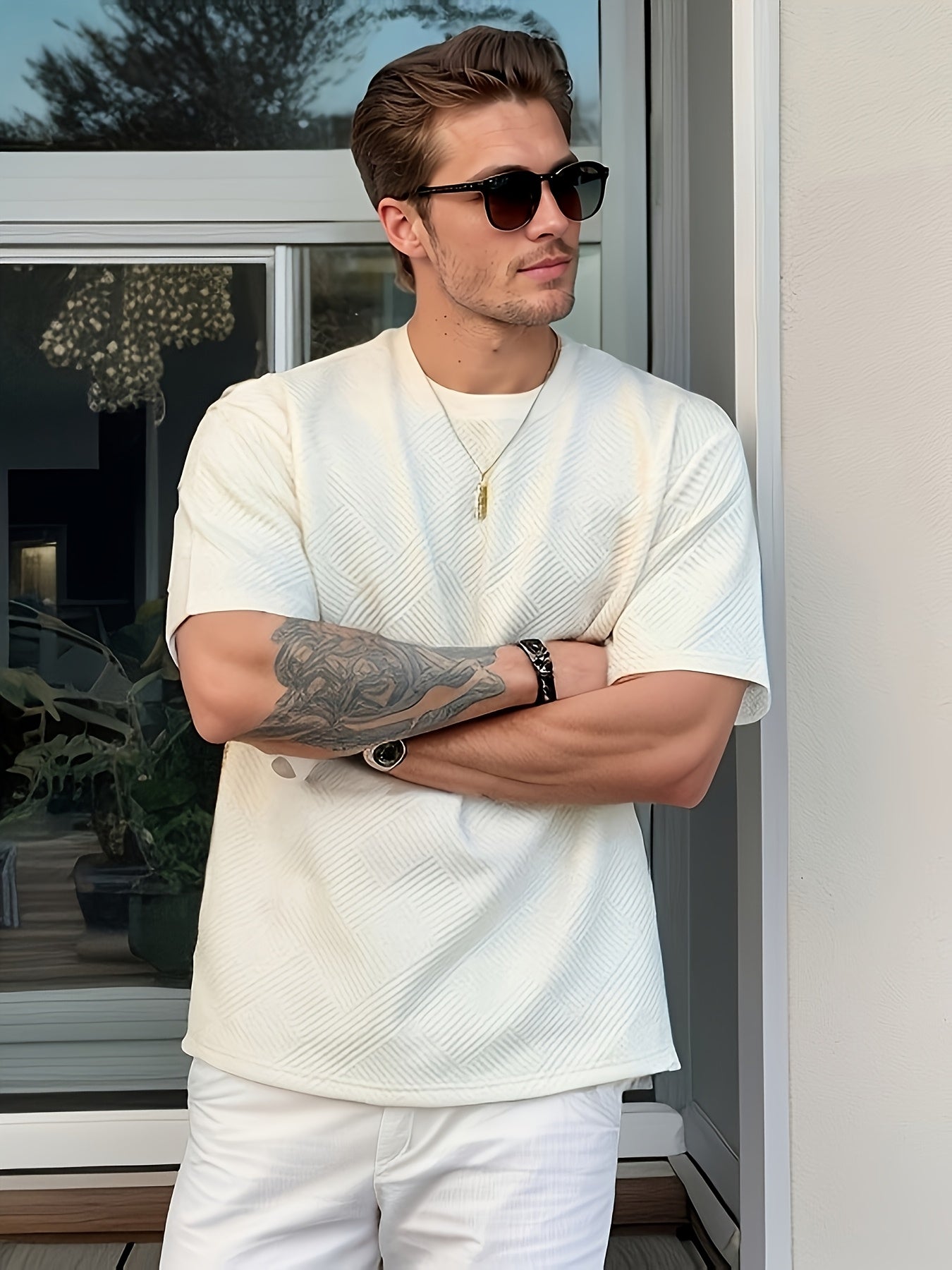 Men's Solid Color Summer Simple Fashion Casual Top, Crew Neck T-Shirt, Suitable for Husband Gift and Father's Day Present - ayq