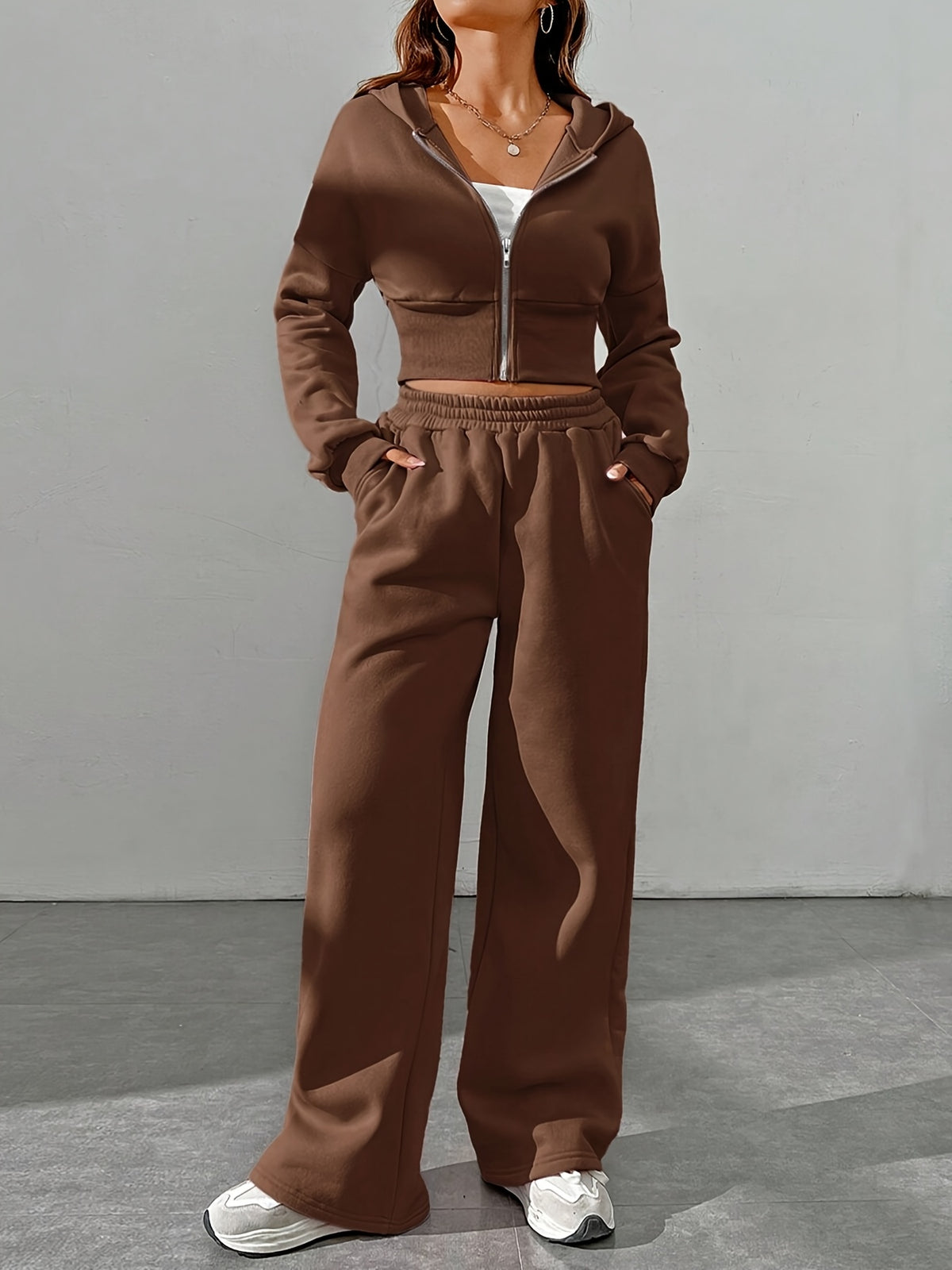 Women's Casual 2-Piece Polyester Hoodie and Sweatpants Set - ayq