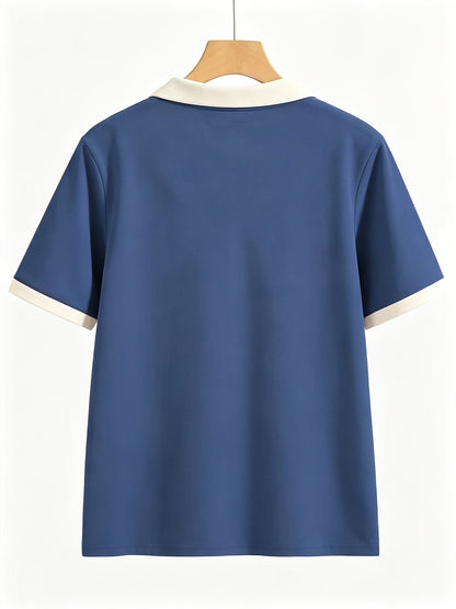 Women's Casual Polo Shirt in Solid Colors for Spring and Summer - ayq