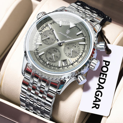 Luxury Stainless Steel Chronograph Watch with Green Dial