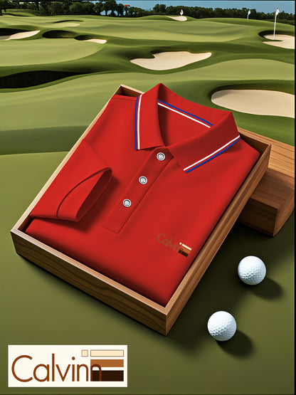 A Single-pc Men'S Polo Shirt with Letter Patterns, Golf Shirt, Breathable Fabric, Cool And Comfortable | Soft And Breathable, Striped Short-Sleeve T-Shirt with Button Details, Solid Color Casual, Regular Fit Multi-Color Set, - ayq