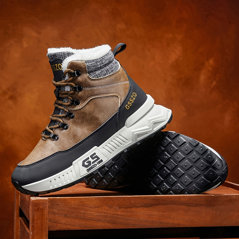 Men'S All-Season High-Top Ski Boots with Non-Slip Rubber Sole & Lace-Up Closure - Heavy-Duty Winter Hiking Boots with Arch Support, Durable Pu/fabric Construction For Snow, Ice, Mud - All-terrain Outdoor Boots For Training, C