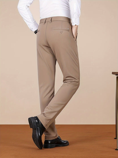 Men's Casual Pants, Autumn Polyester Blend, Regular Fit, Solid Color, Button Detail, Slim Fit, Standard Length, Men's Fashion, Trousers for Men
