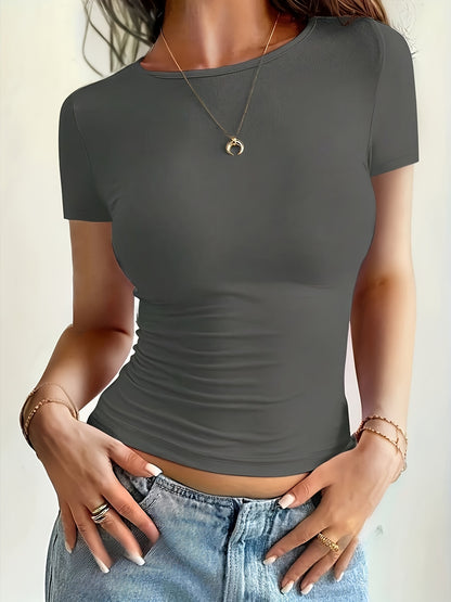 Women’s Solid Color Fitted Short-Sleeve T-Shirt for Summer