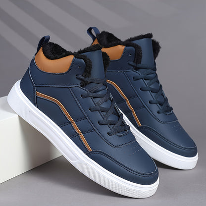 Men'S High-Top Winter Running Shoes - Lightweight Warm Fleece-Lined Sneakers with Synthetic Synthetic Upper, EVA Sole & Breathable Fabric Lining for Cold Weather, Retro Casual Sneakers for Jogging, Gym, Casual Attire - Black/