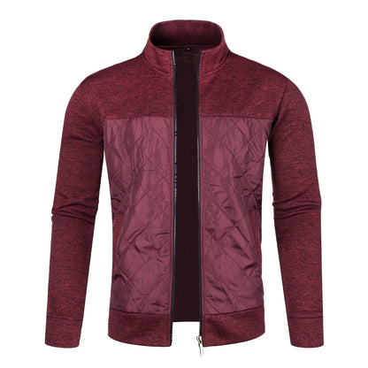 Men's Knitted Cardigan Jacket, Autumn Winter Casual Stand Collar Full Zip Coat, Long Sleeve Regular Fit Jacket