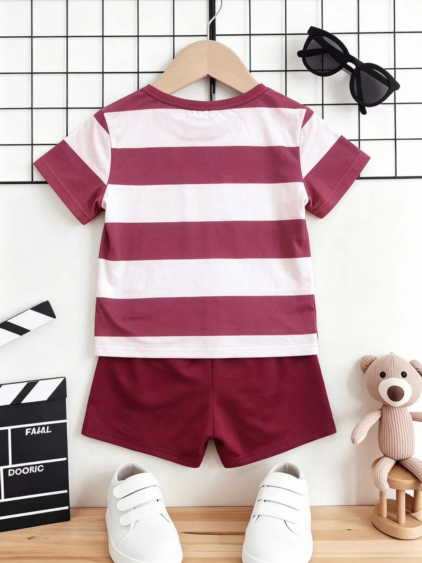 Boys Summer Casual Blue White Stripe Short Sleeve T-Shirt & Shorts Set
