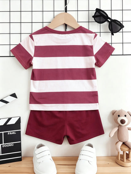 Boys Summer Casual Blue White Stripe Short Sleeve T-Shirt & Shorts Set