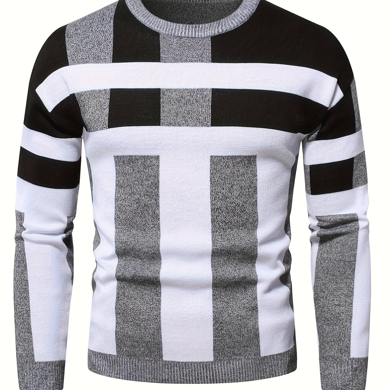 Men's Round Neck Casual Striped Warm Sweater Fashion Knit Pullover Top