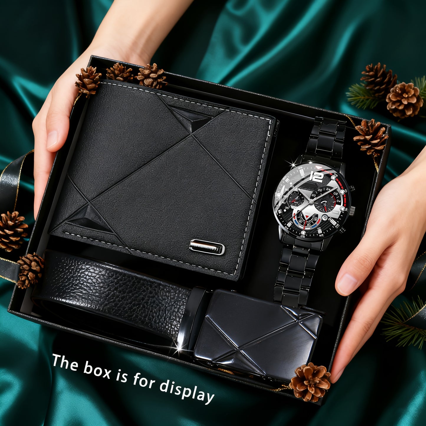 3pcs Men's Luxury Accessory Bundle: Wallet, Belt & Watch Matching Set - Elegant Complete Outfit for Daily Wear, Special Occasions & Gift (Wallet, Belt, Watch) - No - Stylish & Convenient for Modern Men