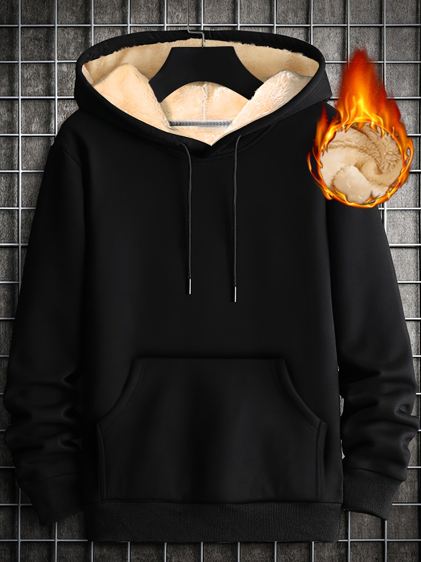 Men's Fleece-lined Cozy Hooded Sweatshirt With Drawstring And Kangaroo Pocket, Men's Hoodie For Winter Outdoor