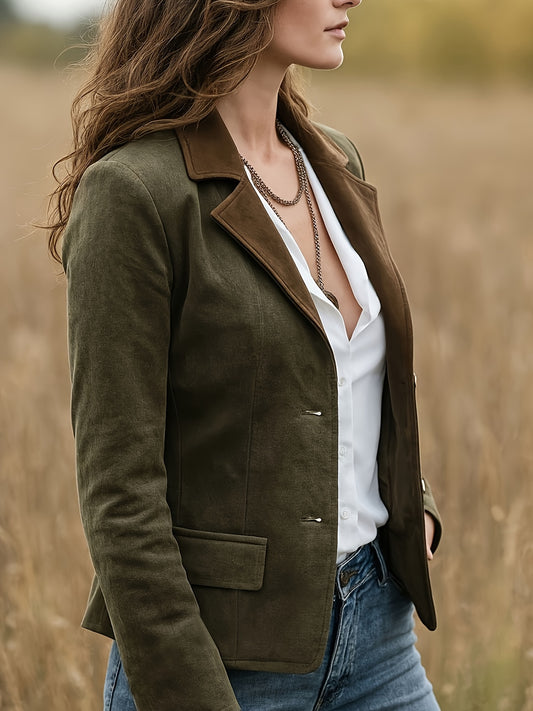 Կանացի վինտաժ ձիթապտղի կանաչ բաճկոն - կառուցվածքային կարճ վերարկու՝ կոճակներով առջևի փակմամբ, էլեգանտ օձիք, չձգվող գործվածք՝ աշուն/ձմեռ, ամենօրյա և պաշտոնական հանդերձանքների համար - Կանացի վերնազգեստի բաճկոն, ձմեռային հագուստ, դասական դեկորացիա