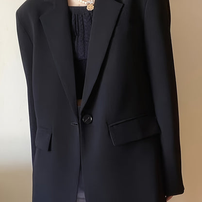 Կանացի շքեղ, առօրյա բլեյզեր՝ պոլիեսթերից, միագույն, երկար թևքերով, կոճակներով առջևի մասով և գրպաններով, ազատ չափսով, գարնանային/աշնանային բաճկոն, առօրյա հագուստի բաճկոն | մինիմալիստական ​​| մեկ օղակով բաճկոն