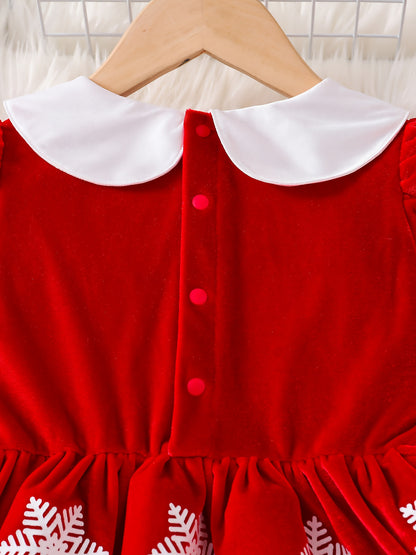 'S Christmas Snowflake Print Dress - Red & White Holiday Party Outfit with Flared Skirt, Long Formal dress for Christmas, New Year's, Winter - Easy-to-Wear Standalone or Layered Look with Coats/B Jackets - Fall/Winter Clothin