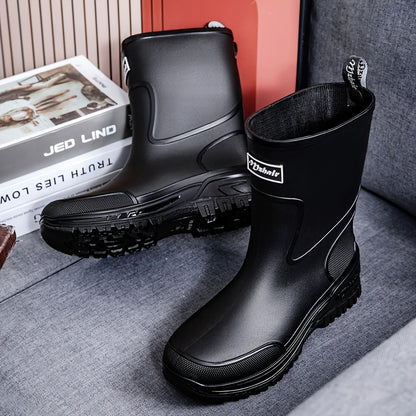 Men's Mid-Calf Rubber Rain Boots - Durable Non-Slip Outdoor Shoes
