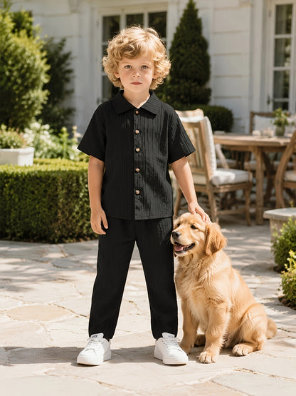 Boys' Casual Short-Sleeve Shirt and Trousers Set for Spring/Summer