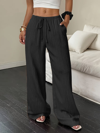 Women's Casual Wide Leg Pants with Elastic Waist and Pockets