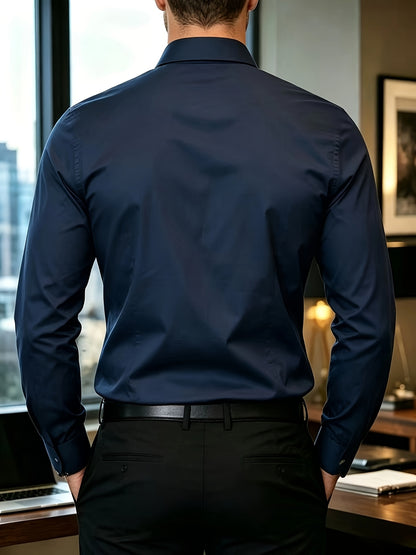 Men's Long Sleeve Business Shirt, Lightweight Breathable Polyester