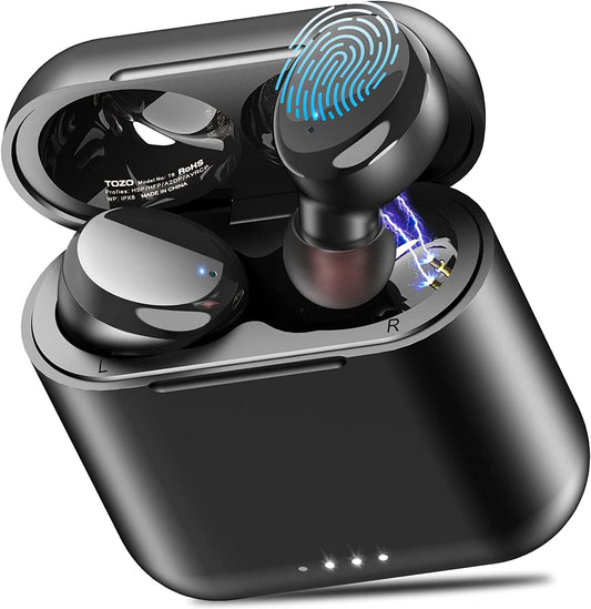 TOZO T6 True Wireless Earbuds Bluetooth 5.3 Headphones 45H Long Playtime, Wireless Charging Case, IPX8 Waterproof Stereo Earphones, Built-In Mic Calls, Headset Premium Deep Bass 32 Preset Eqs via APP