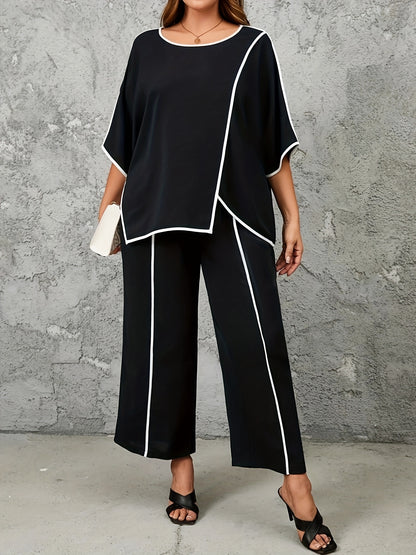 Plus Size Women’s Casual Color Block 2-Piece Set