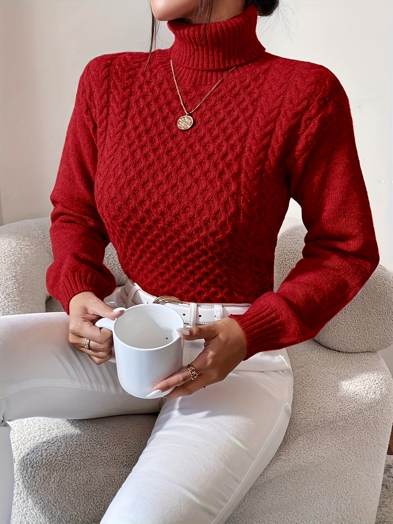 Women's High Neck Twisted Sweater
