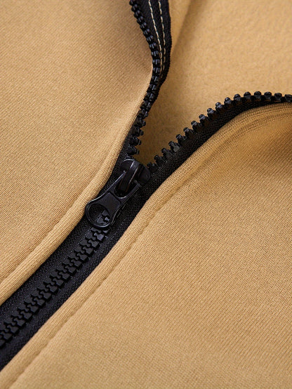 Տղամարդու գունավոր բլոկներով գլխարկով բաճկոն սպորտի և բացօթյա սպորտի համար, նորաձև հանգստի համար