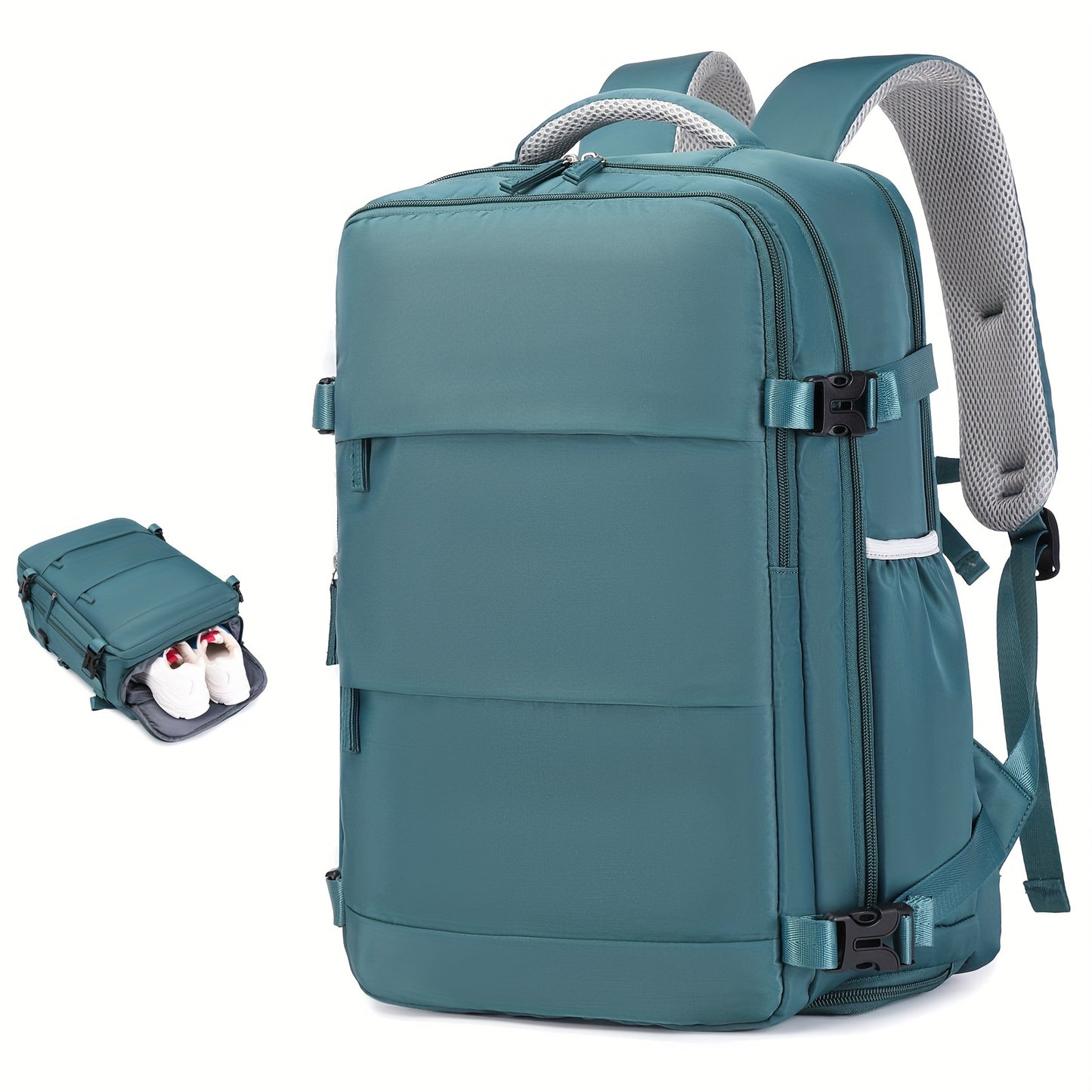 Airline-Approved 38.1cm Laptop Travel Backpack for Women, Light Blue Polyester with Adjustable Straps, Shoe Compartment & USB Charging Port - Ideal for School & Work Trips, Laptop Bag