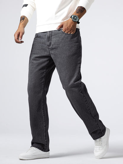 Loose Fit Straight Leg Jeans, Men's Casual Street Style Distressed Denim Pants For All Seasons