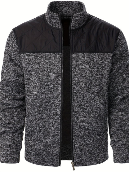 Men's Blocking Quilted Jacket For Spring And Autumn, Casual Stylish Outdoor Stand Collar Coat As Gift