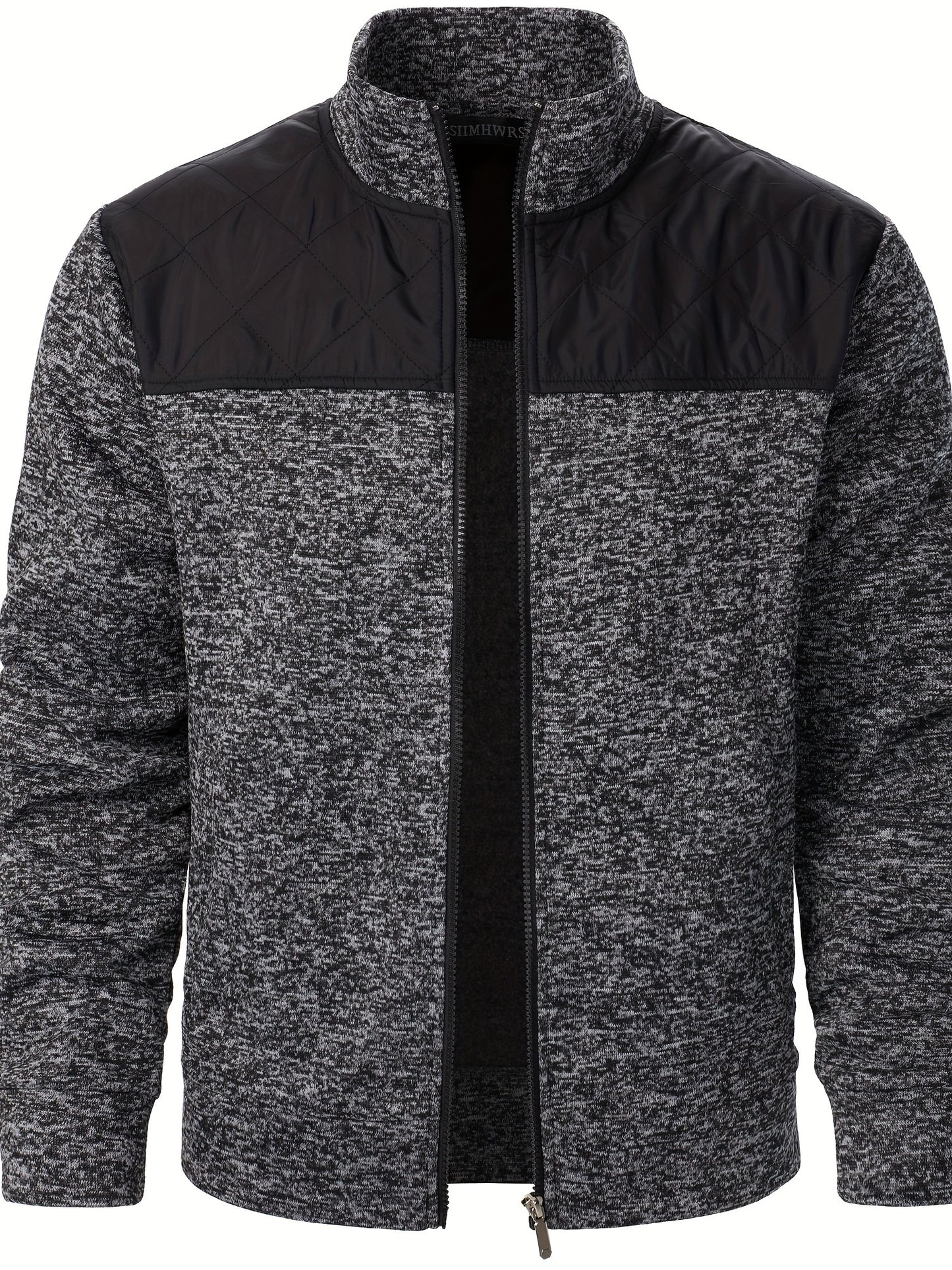 Men's Casual Quilted Polyester Jacket with Stand Collar