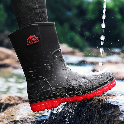 Men's Mid-Calf Waterproof PVC Rain Boots for Outdoor Use
