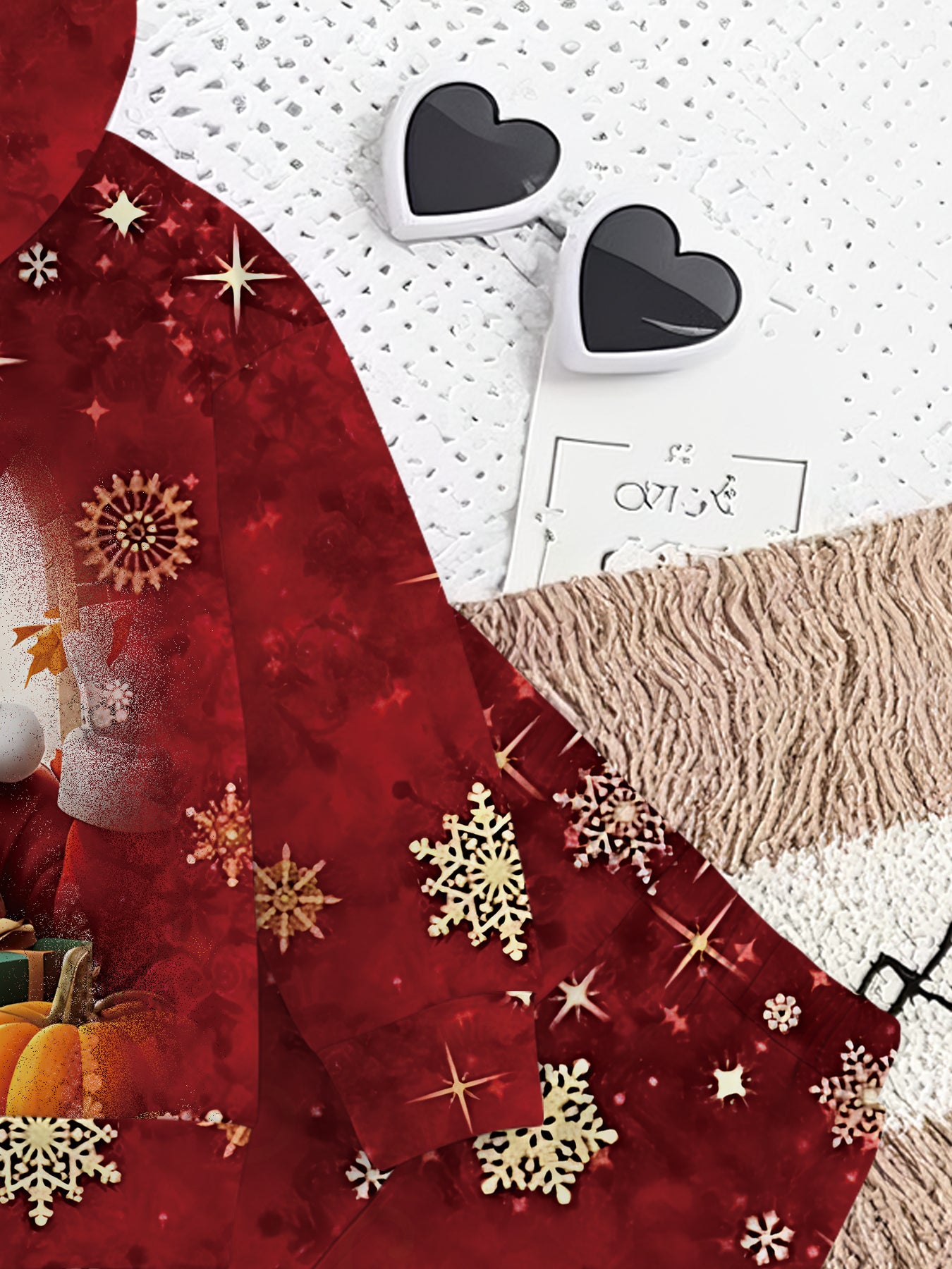 2pcs Girls' Santa Claus Face & 3D Print Hooded Sweatshirt & Pants Set - Red & Golden Christmas Outfit with Santa Hat & Reindeer Design, Casual Winter Clothes for Toddlers & Kids, Perfect Gift for Little Boys & Girls (Machine