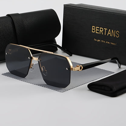 BERTANS Retro Semi-Rimless Metal Sunglasses for Men & Women