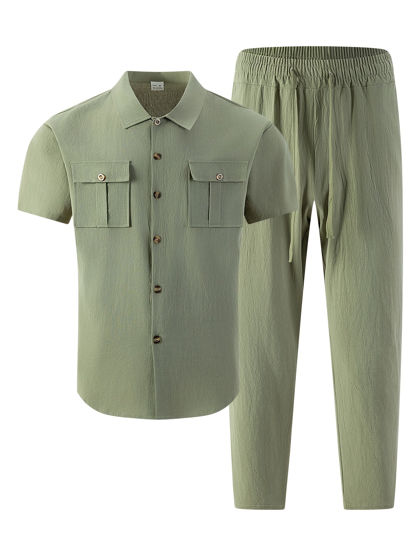 Men's Summer Casual Linen Blend Two-Pocket Shirt & Pants Set